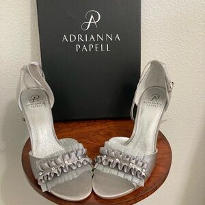 Adrianna Papell Silver Ruffle Heels